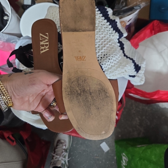 Zara Tan Leather Women's Sandals - Picture 3 of 4